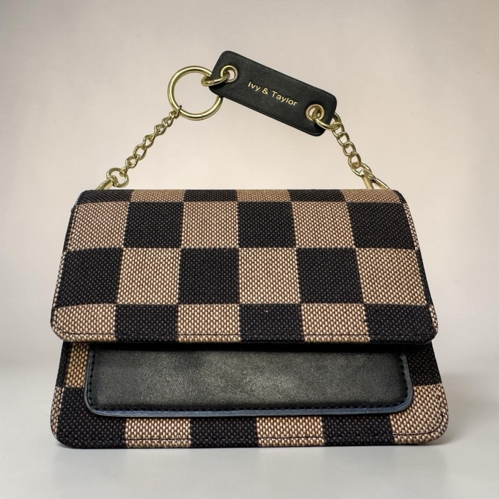Black and Tan Check Shoulder Bag